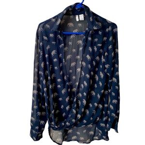 Japna Navy blue / white contrasting print wrap Medium Business Casual